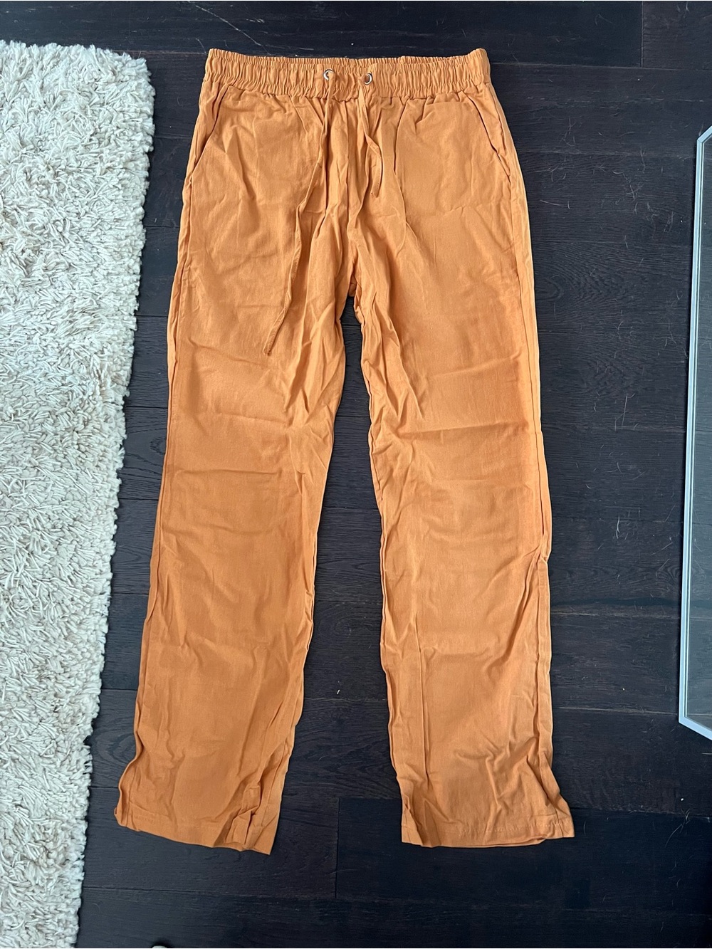 Orange Linen Pants with drawstring